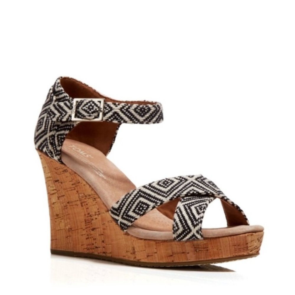 Toms Tribal Cork Wedge Heel Sienna BW Size 8